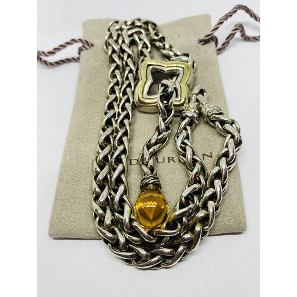 David Yurman Two-Tone Quatrefoil Lariat Adjustable Chain Necklace Citrine